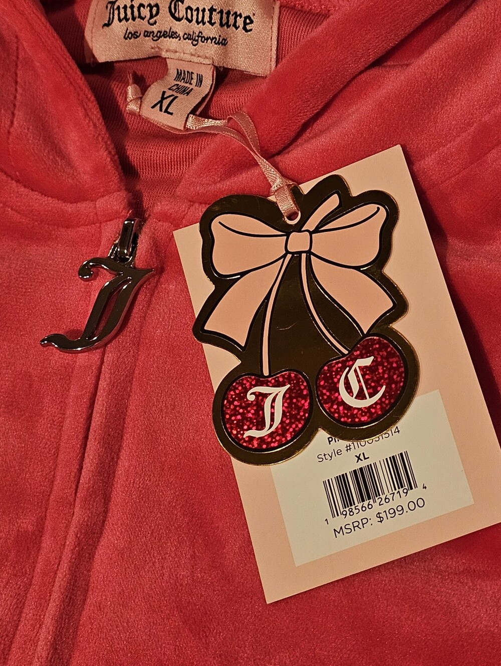 2 Piece Juicy Couture Women's Luxurious Pink Hooded Zip Jacket and Pants Set - Picture 5 of 10